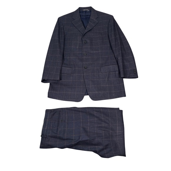 Cantarelli Other - Bergdorf Goodman Cantarelli Suit Men Navy Blue Windowpane Cashmere 42R 38X30